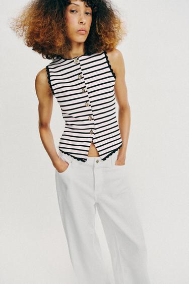 Zara STRIPED BUTTON VEST TOP - Striped