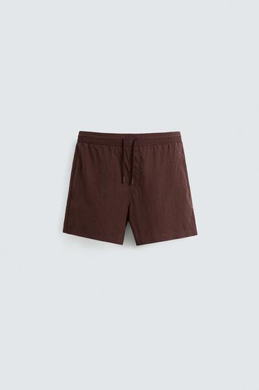 Zara BASIC MID-LENGTH SWIMSUIT - Maroon