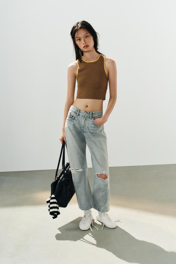 CONTRAST PIPED KNIT CROP TOP - Light beige by Zara - Image 0
