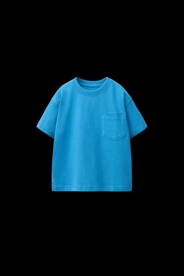 Zara PLAIN POCKET T-SHIRT - Blue - Image 0