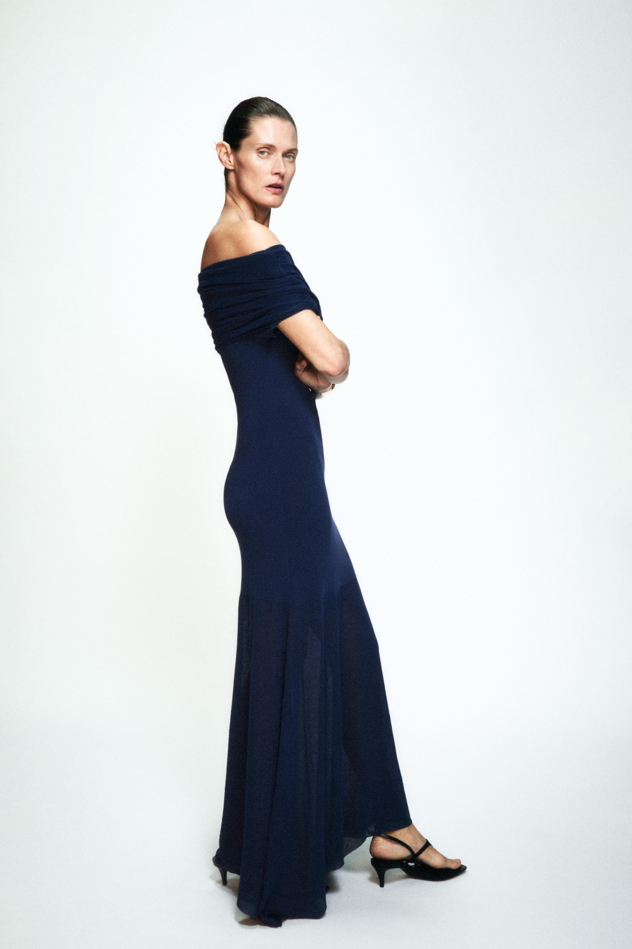 OFF-THE-SHOULDER KNIT DRESS - Blue | ZARA Australia