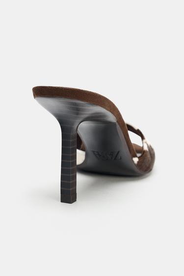 SANDALES À TALONS AVEC IMPRIMÉ ANIMALIER EN CUIR - Multicolore de Zara - Image 6