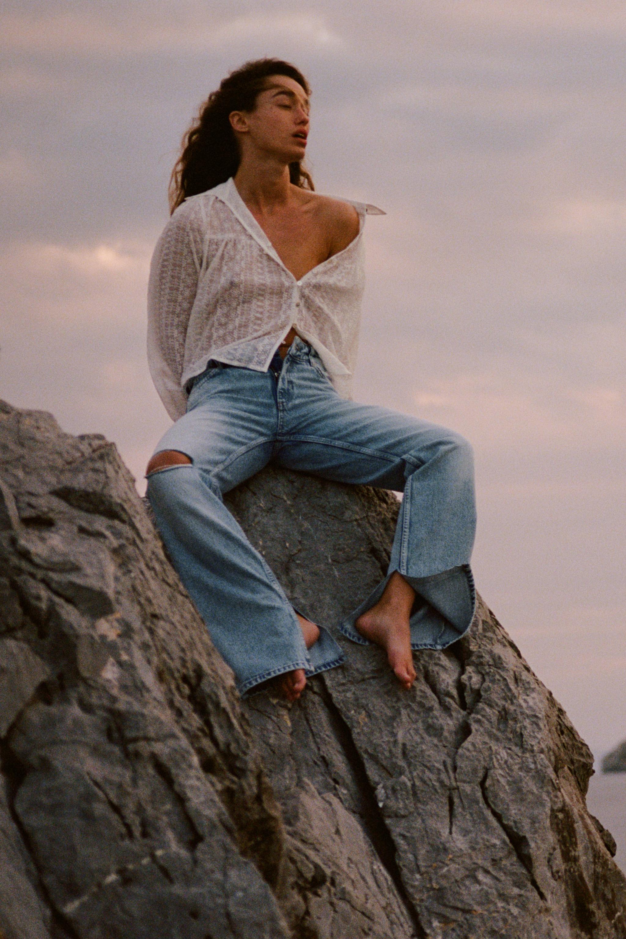 Z1975 SLIM FLARE LOW RISE RIPPED LONG LENGTH JEANS - Mid