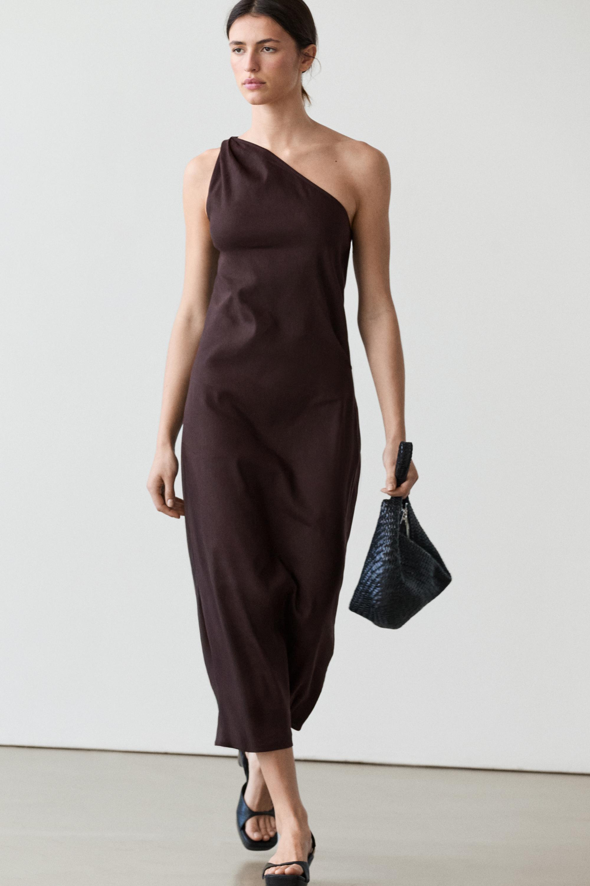 Asymmetric linen blend dress