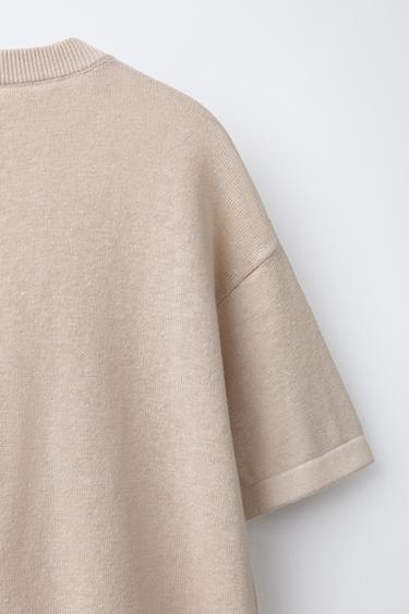 T-SHIRT UNI AVEC LIN ET COTON - Beige de Zara - Image 3