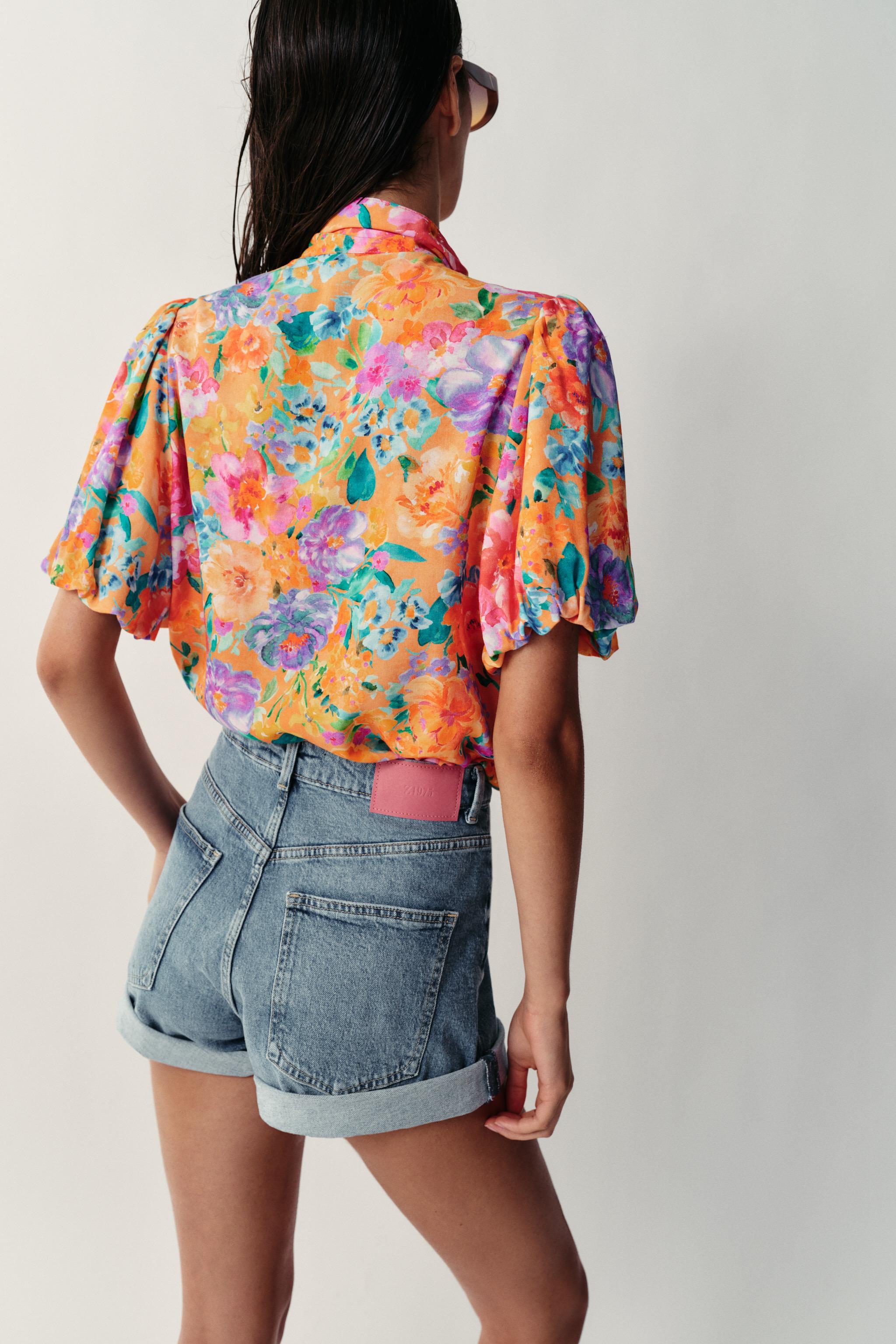 Женские рубашки Zara FLORAL PRINT TIE-FRONT SHIRT — фото 5