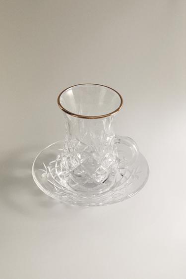 ENGRAVED GLASS TEACUP - Gold by Zara - Image 1