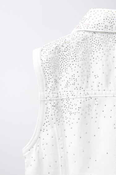 RHINESTONE DENIM WAISTCOAT - White by Zara - Image 3