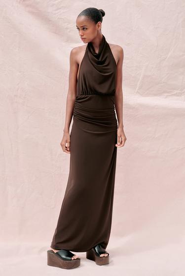 LONG HALTER DRESS WITH OPEN BACK - Dark brown by Zara