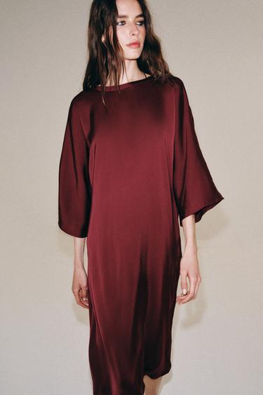 ROBE MI-LONGUE SATINÉE ZW COLLECTION - Bordeaux de Zara - Image 3