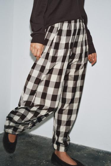 ZW COLLECTION GINGHAM CHECK TROUSERS - Brown / Ecru by Zara - Image 5