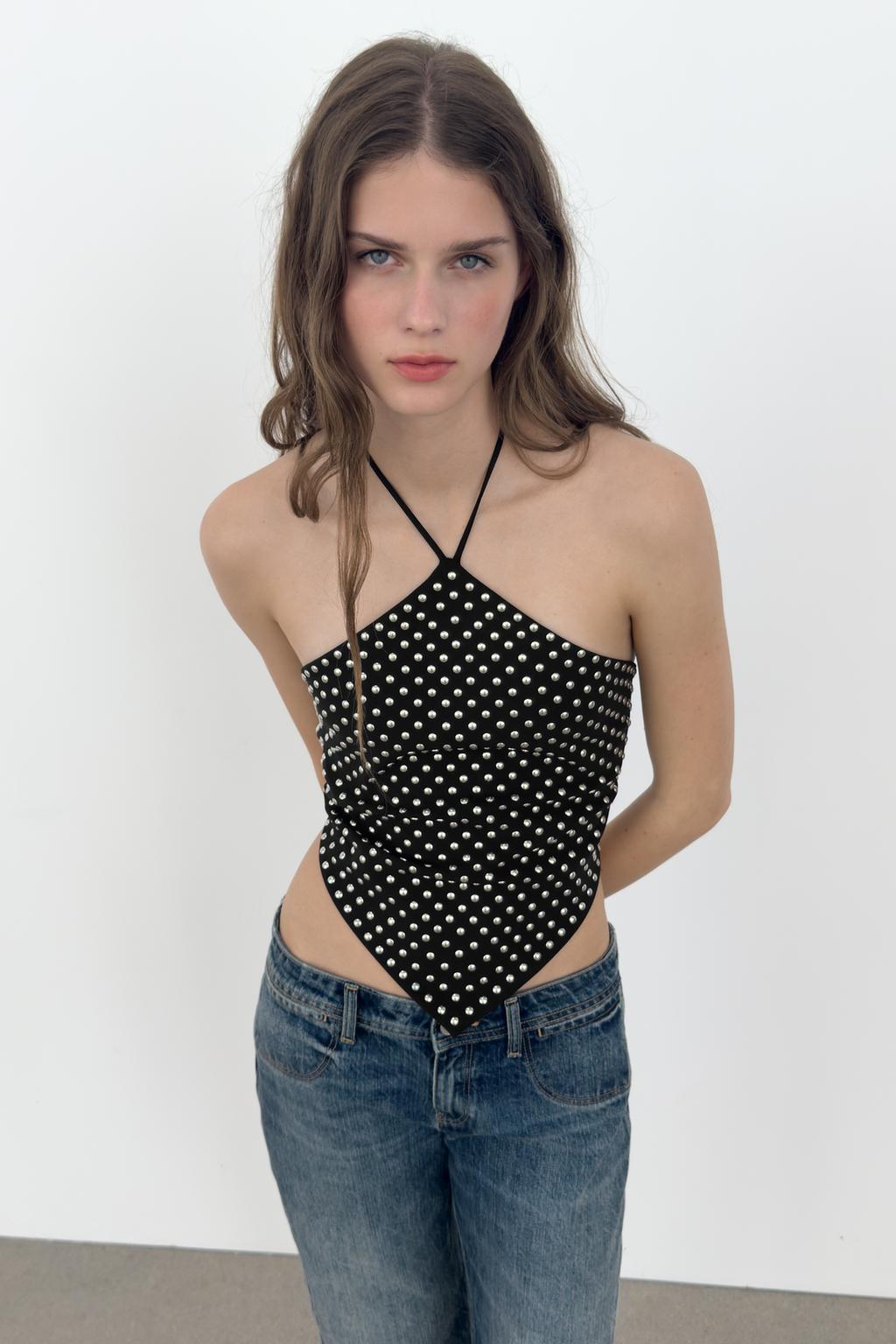 STUDDED HALTER TOP - image 2