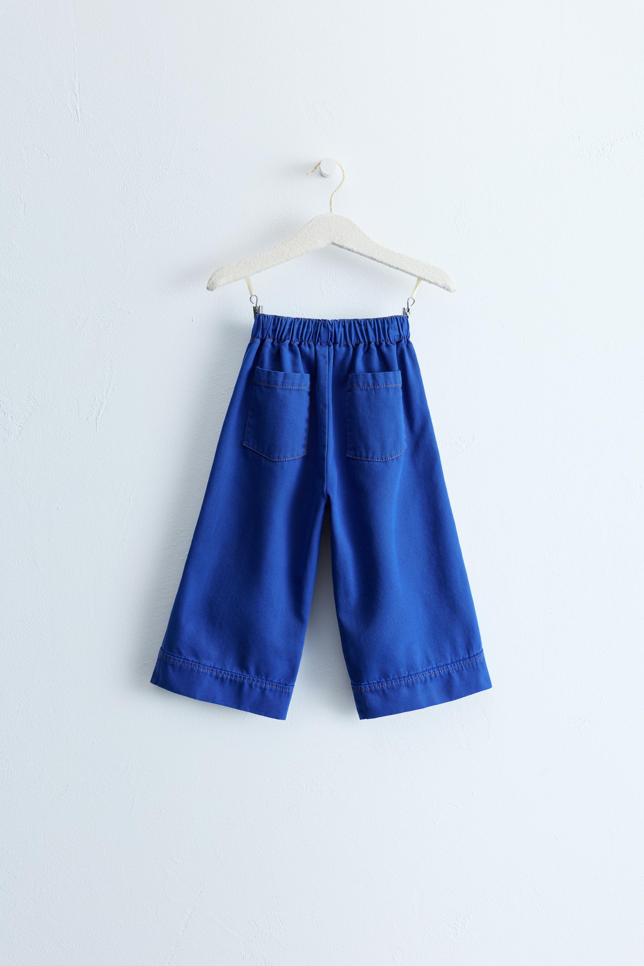 ZARA TIMELESS - WIDE LEG CONTRAST STITCH CANVAS PANTS — Bluish