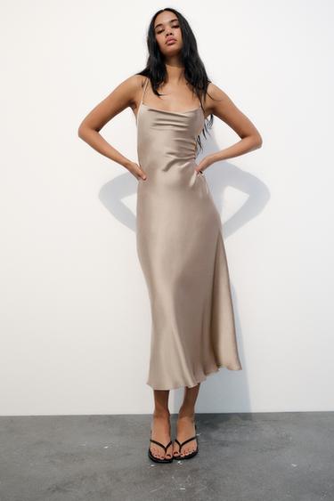 ПЛАТЬЕ ИЗ САТИНА С ДРАПИРОВАННОЙ ДЕТАЛЬЮ — КОРИЧНЕВЫЙ от Zara — изображение 0