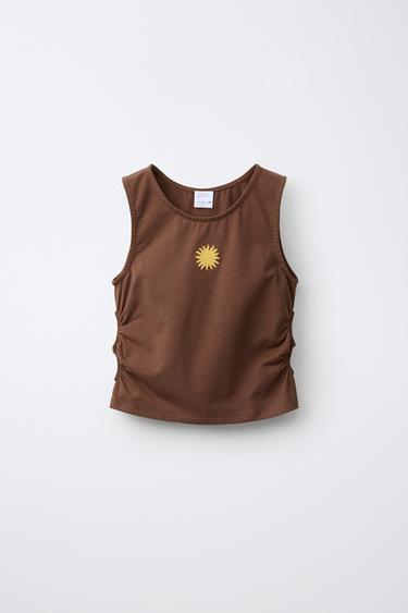 EMBROIDERED CUT-OUT T-SHIRT - Brown by Zara - Image 0
