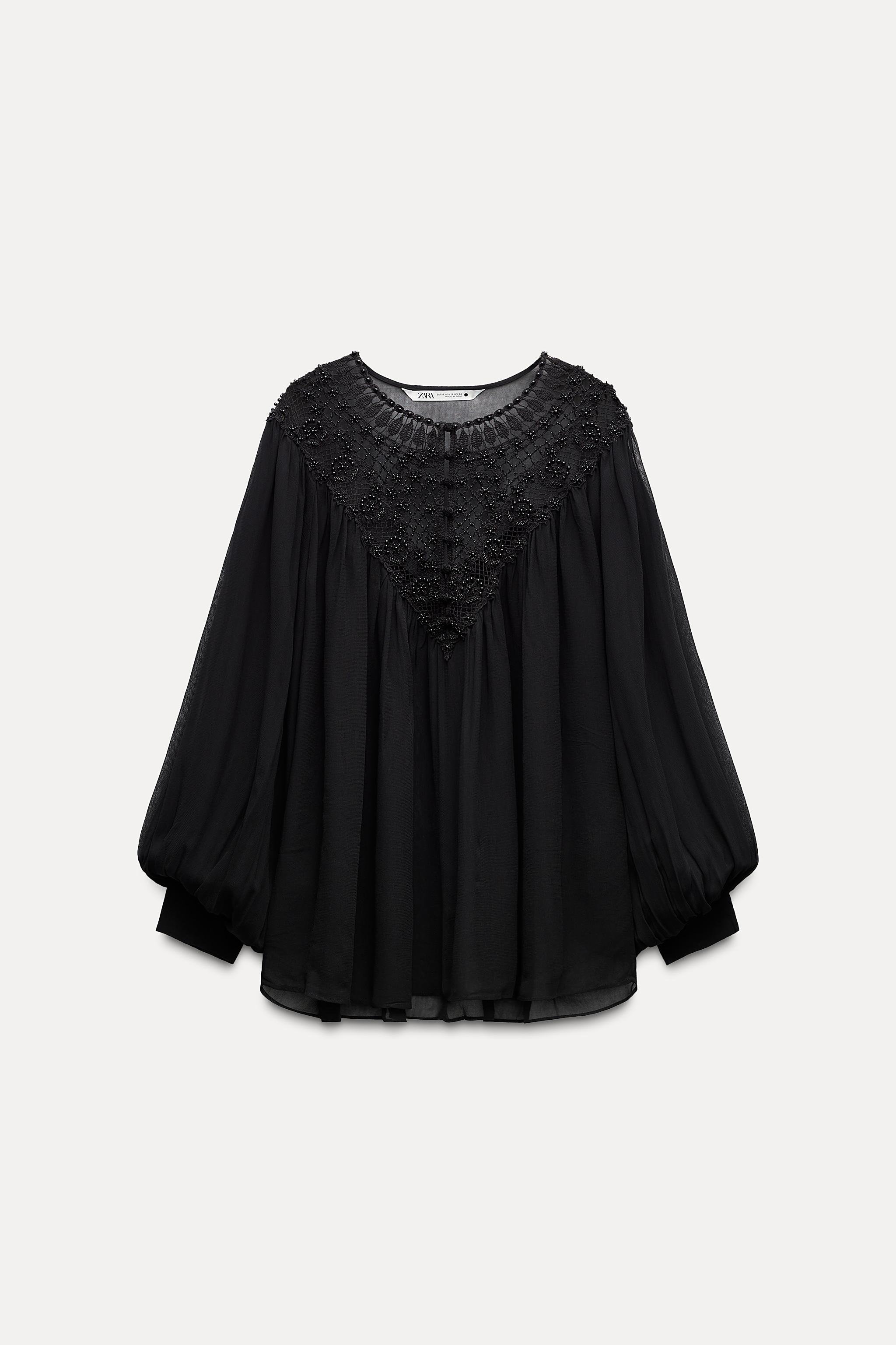 TOWAVASE Appliquè linen blouse (black) | nii-B