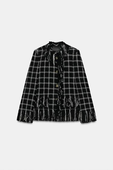 VESTE À CARREAUX FRANGES ZW COLLECTION - Noir / Blanc de Zara - Image 4
