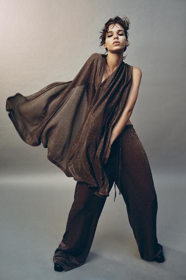 ASYMMETRIC METALLIC THREAD CAPE - Bronze by Zara - Image 1