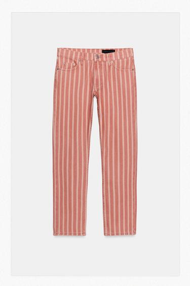 Zara ZW COLLECTION STRIPED MID-RISE JEANS - Coral