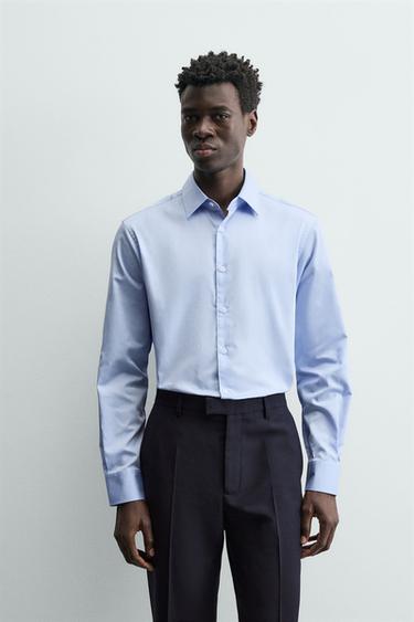 Zara SATIN FINISH SLIM FIT SHIRT - Sky blue