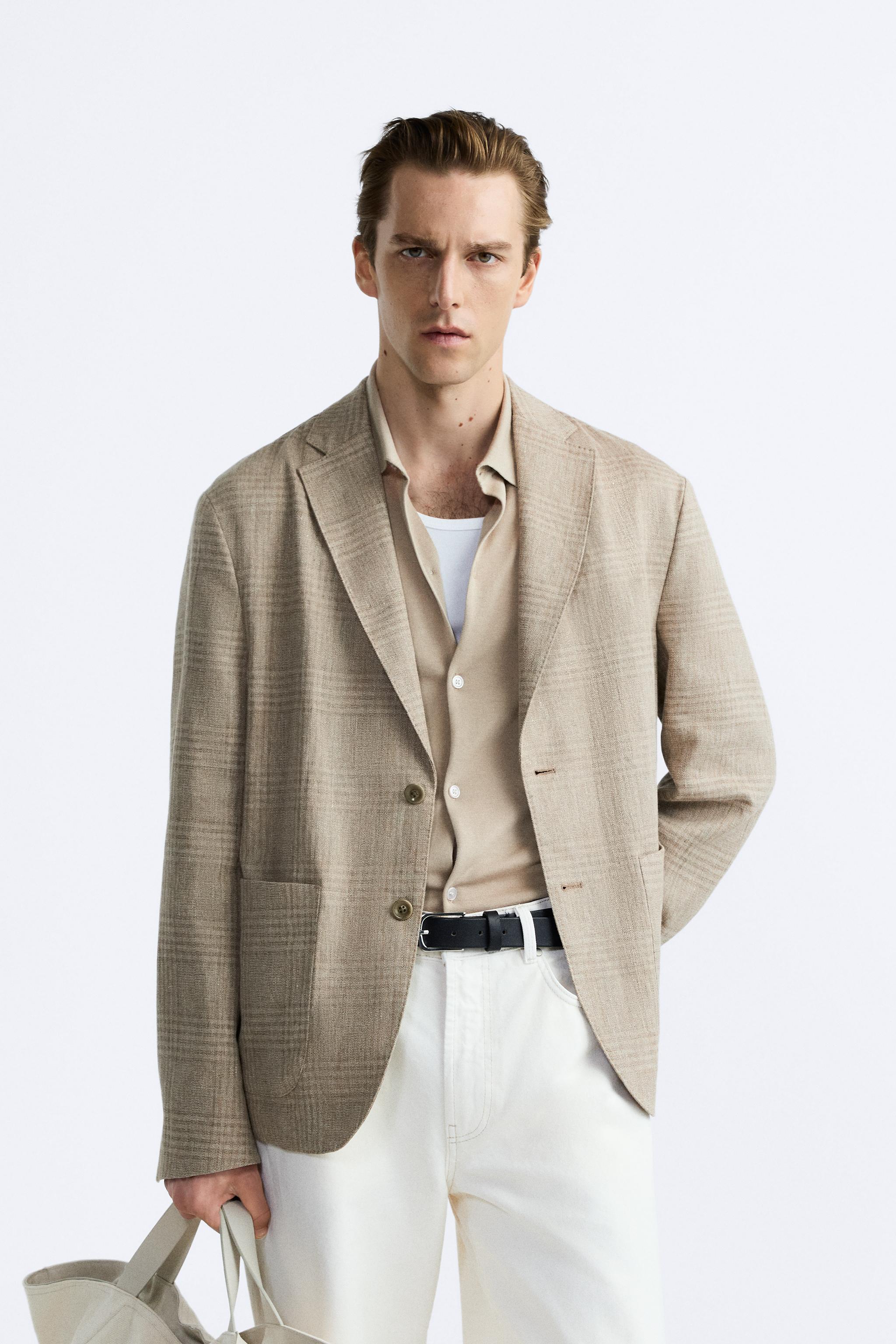 LINEN BLEND CHECKERED BLAZER - Beige / Green | ZARA United States