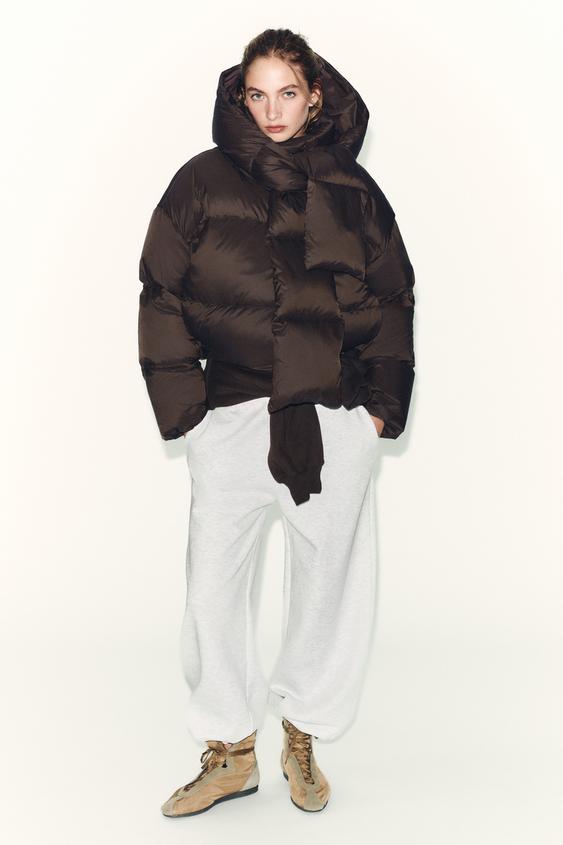 PLUMÍFERO CAPUCHA PLUMA PLUMÓN WATER REPELLENT WINDPROOF - Marrón de Zara - Imagen 0