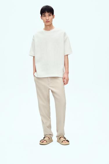 Zara RELAXED FIT 休閒版紋理 T 恤 - 磨白色