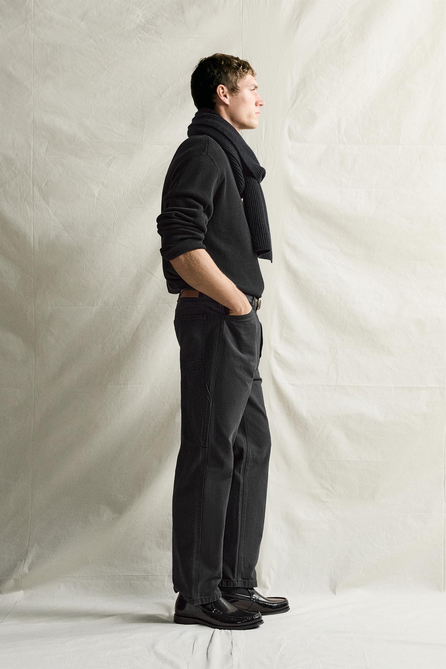 Мужские брюки Zara Straight-Fit Carpenter Pocket, цвет: Чёрный — фото 4
