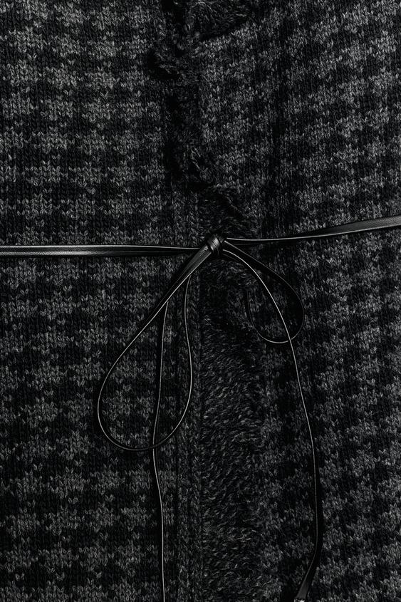 VESTE EN MAILLE Pied-de-poule CEINTURE - Noir de Zara - Image 8