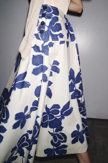 ZW COLLECTION FLORAL MIDI SKIRT - Ecru / Blue by Zara