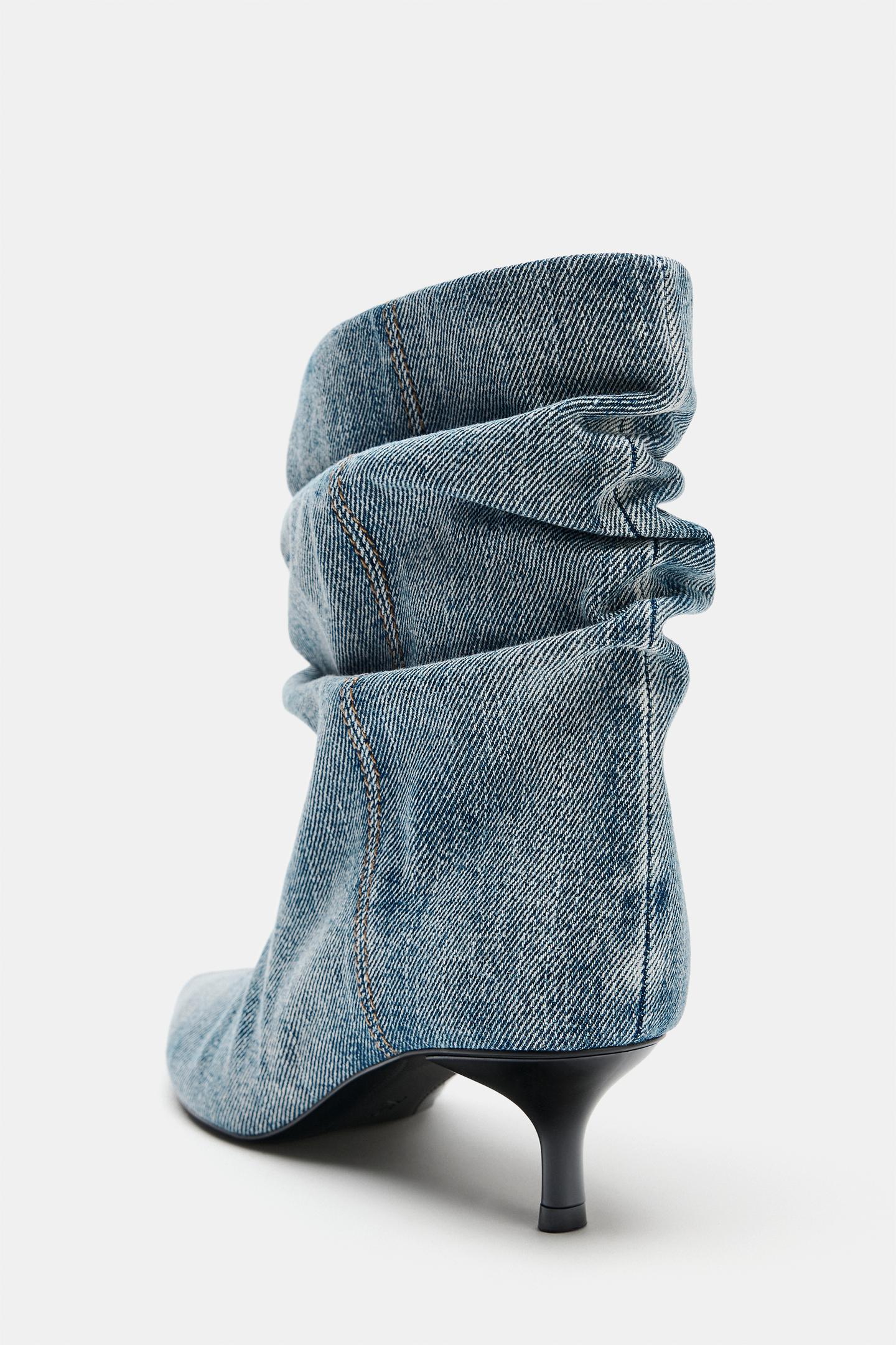 Женские ботинки Zara Ruched Kitten Heel, цвет: Синий — фото 6