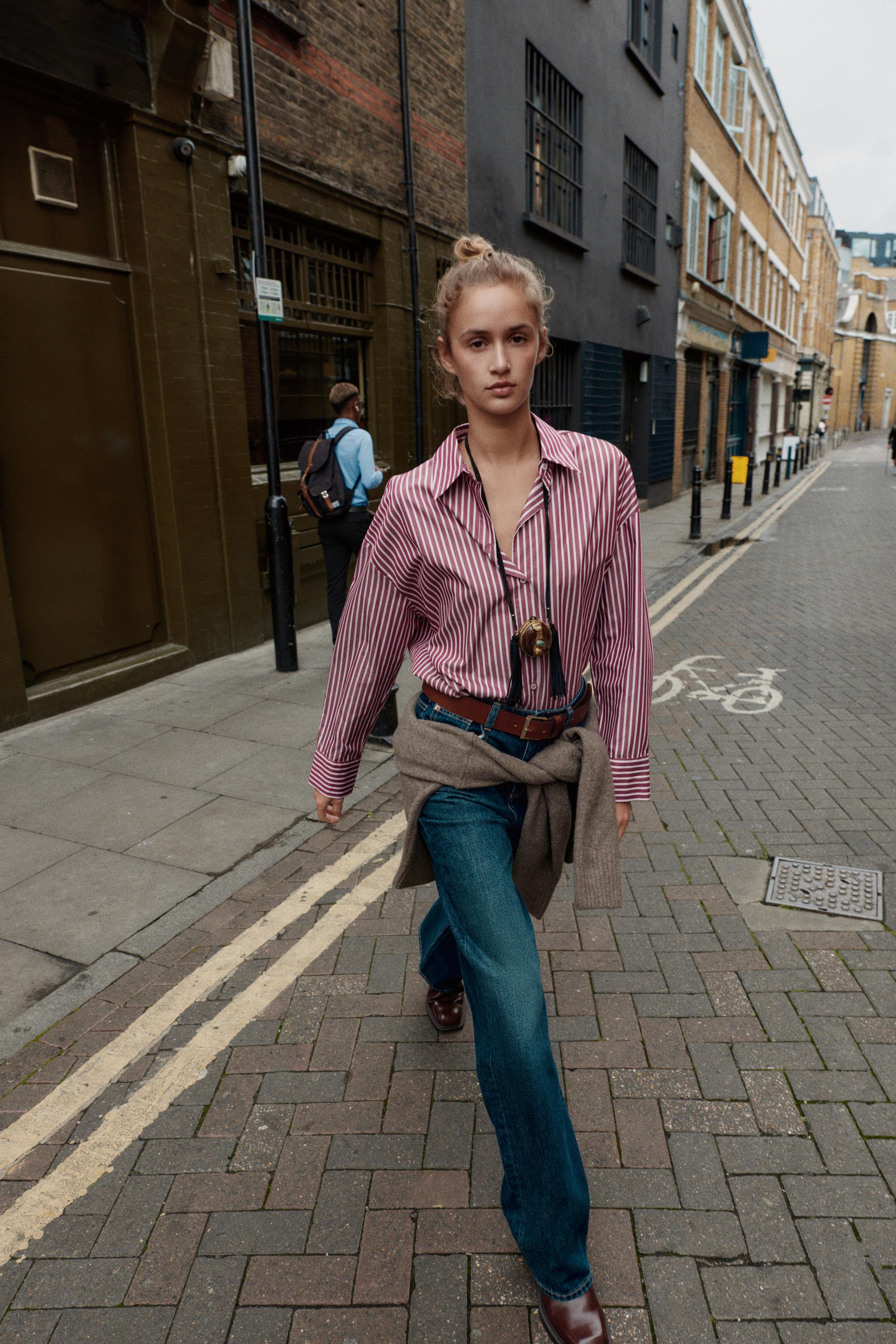 ストライプ柄ポプリンシャツ - バーガンディ | ZARA Japan / 日本