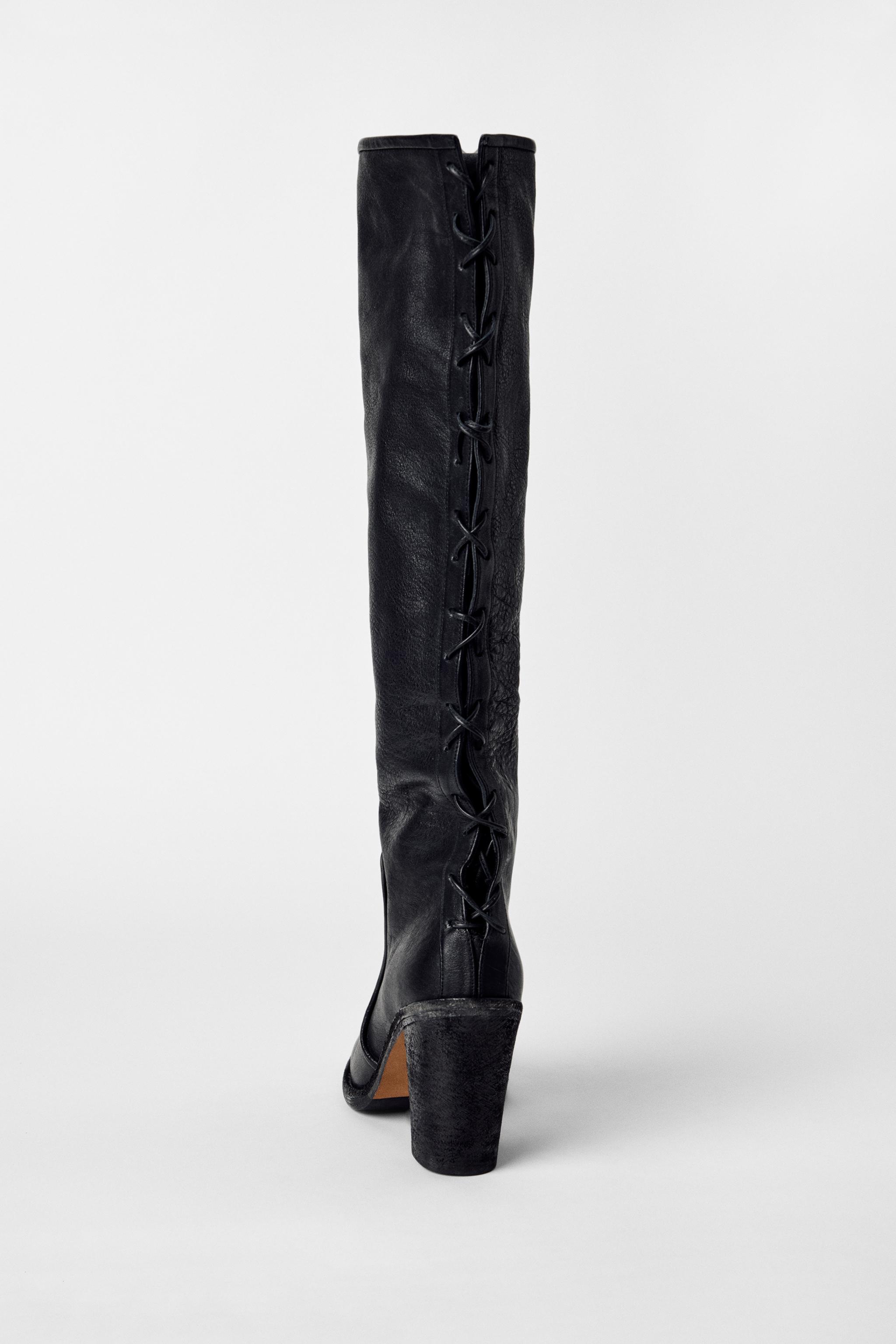 レザーヒールブーツ KATE MOSS X ZARA 1012/610 LEATHER LACE-UP BOOTS KATE MOSS X ZARA - Black | ZARA United