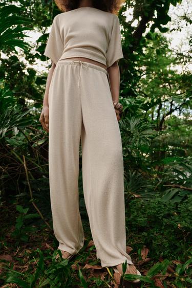 RUSTIC WIDE-LEG TROUSERS - Light beige by Zara