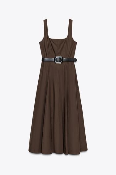 MIDI DRESS WITH BELT - Brown by Zara - Image 5