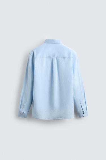 CAMISA REGULAR FIT LIÑO - ALGODÓN - Celeste de Zara