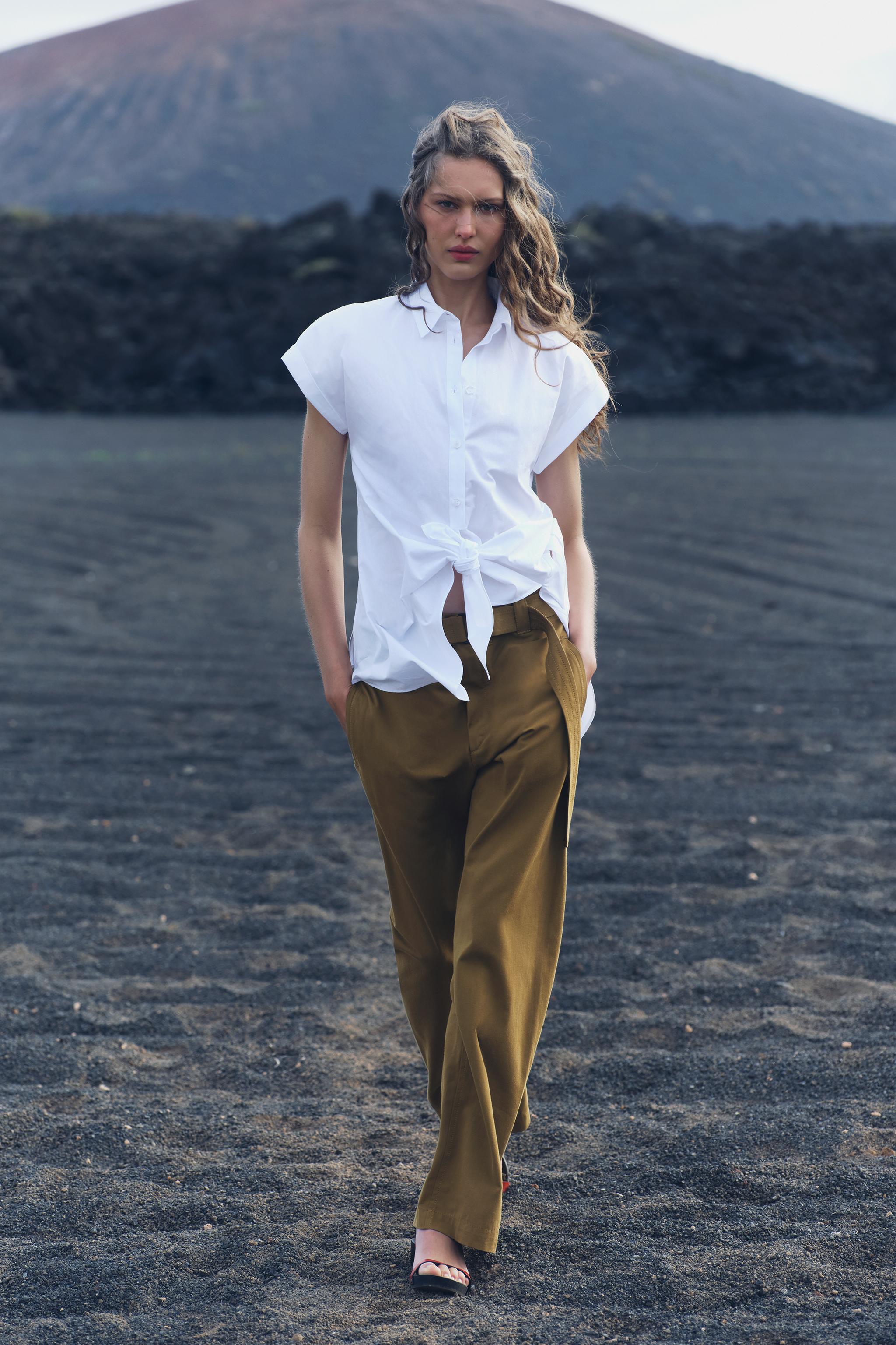 ZW COLLECTION BELTED WIDE LEG PANTS - Oil