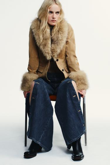 FITTED 100% SHEEPSKIN SUEDE BLAZER - Sand by Zara - Image 3