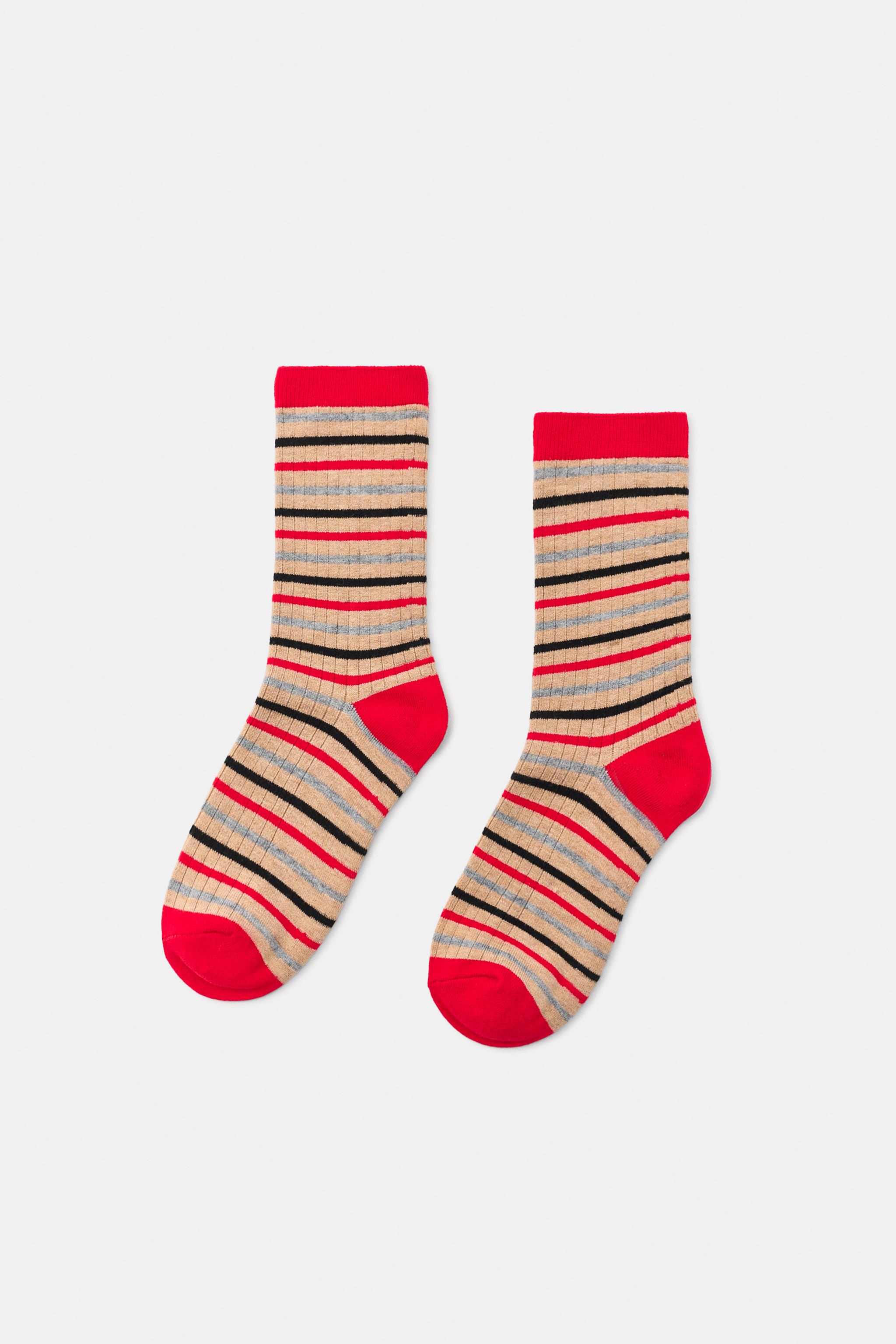 STRIPED RIBBED PRINTED SOCKS