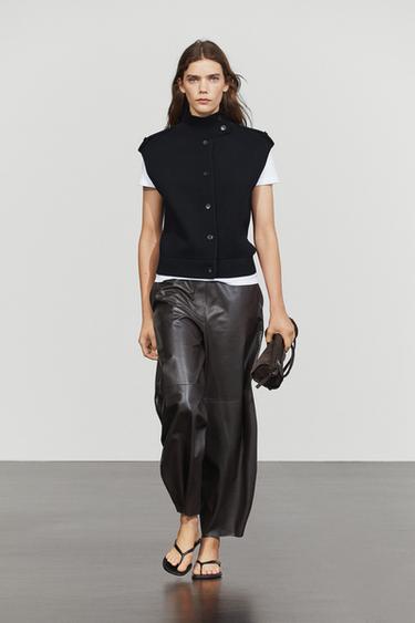 Veste sans manches en maille à col montant 100 % coton - Bleu marine de Zara