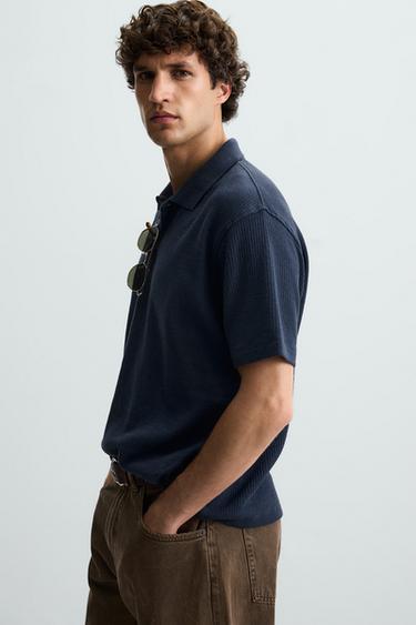 VERTICAL TEXTURE POLO SHIRT - Navy blue by Zara - Image 4