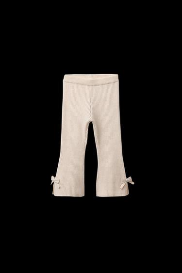 Zara BOW DETAIL KNIT FLARE LEGGINGS - Light beige - Image 0