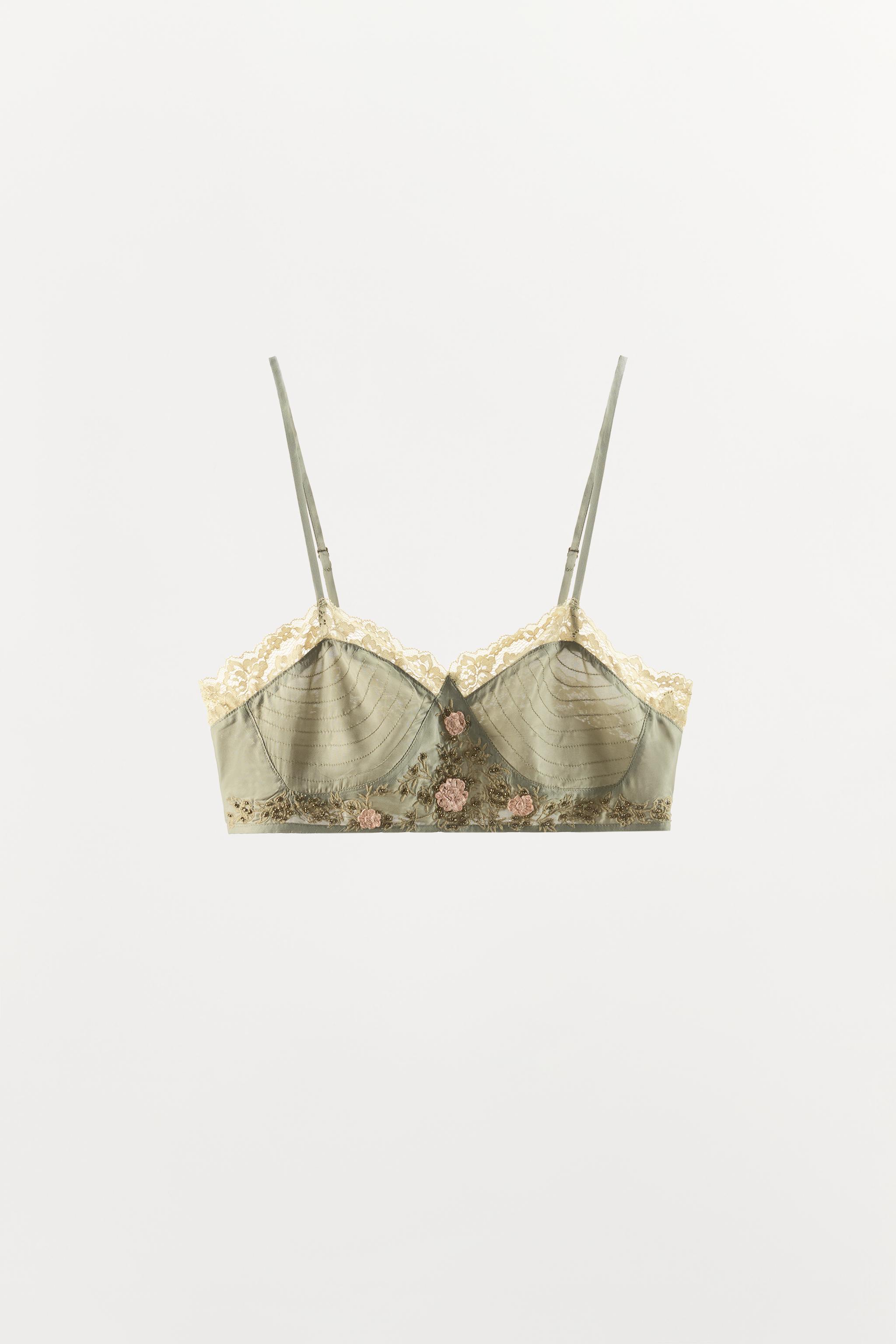 RAISED FLORAL EMBROIDERED BRA — Green