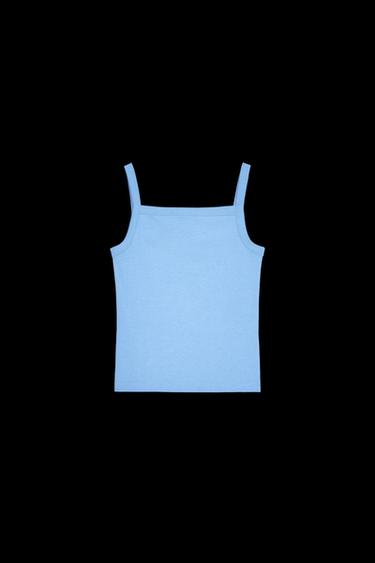 Zara SQUARE NECK SHIRT - Light blue - Image 0
