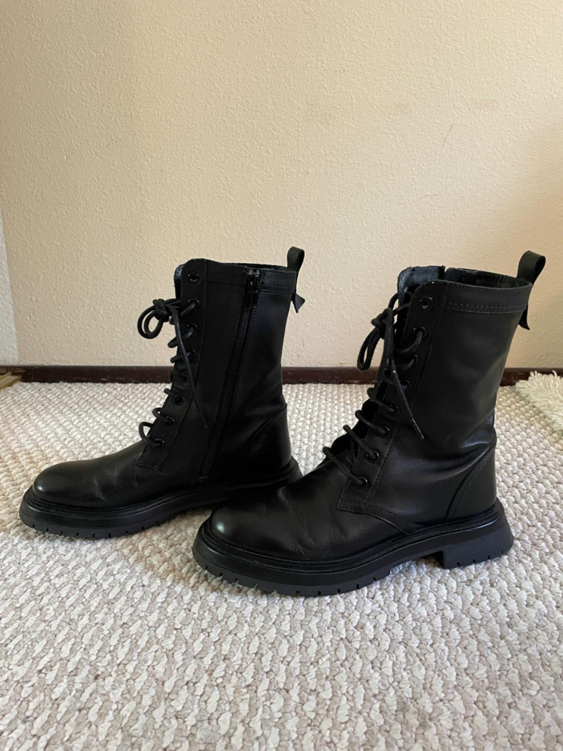 ZARA BIG KIDS LACE UP BLACK LEATHER ANKLE BOOTS - Image 4