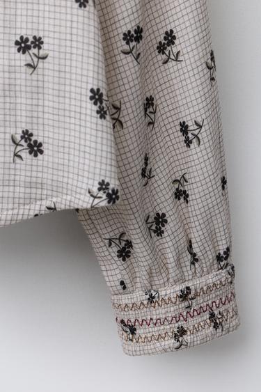 CHECK AND FLORAL BLOUSE - Ecru / Black by Zara - Image 3
