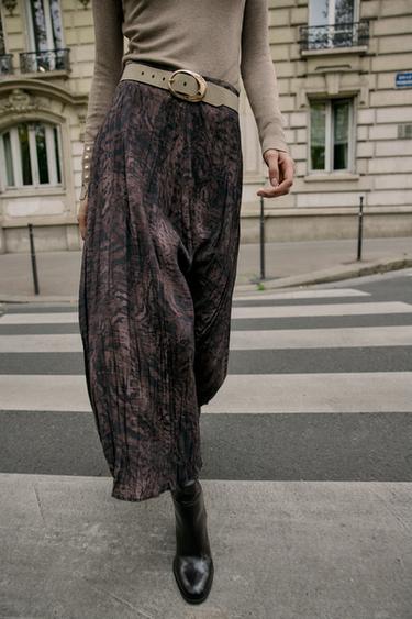 JUPE MI-LONGUE IMPRIMÉE AVEC CEINTURE - Aubergine foncé de Zara - Image 2