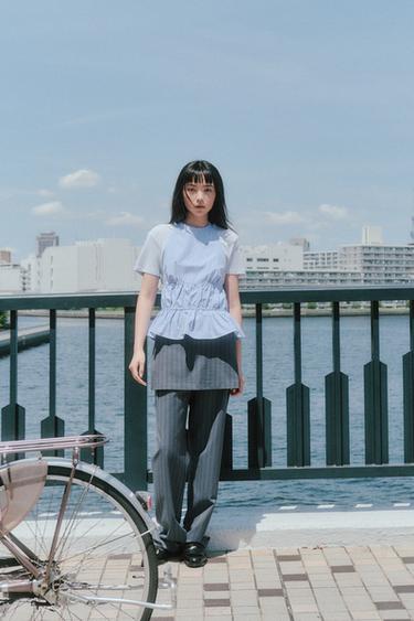 ストライプ柄ポプリンホルターネックトップスブルーZaraのストライプ柄ポプリンホルターネックトップス - ブルー