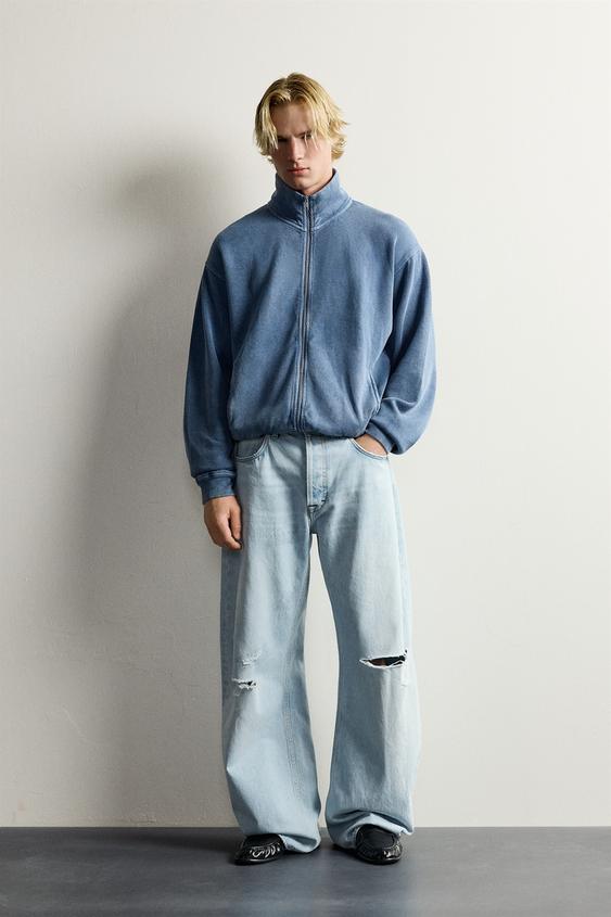WASHED RIBBED ZIP-UP JACKET - Bluish by Zara - Image 0