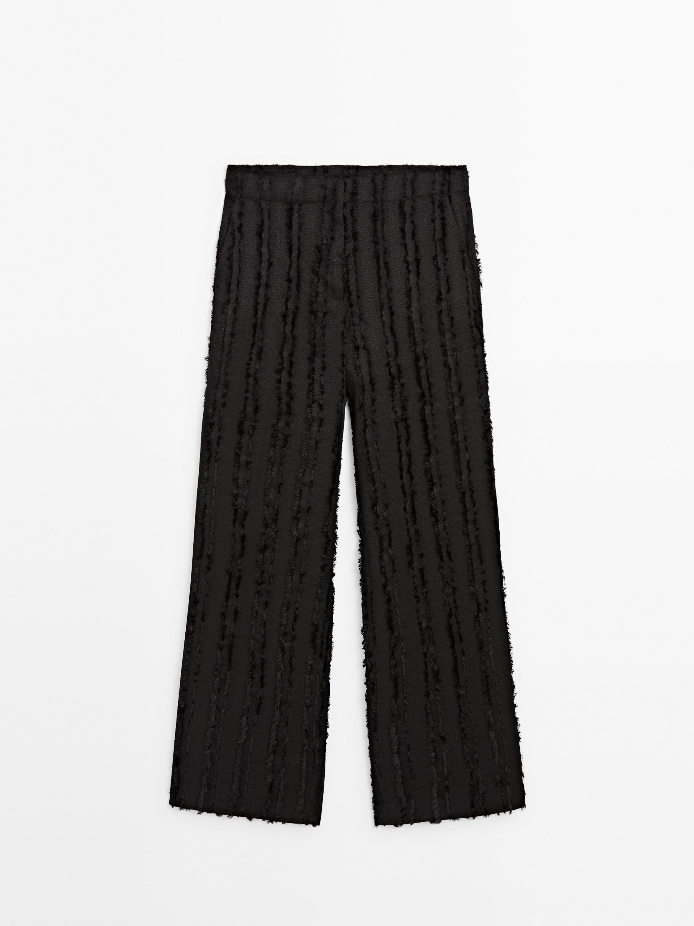 Trousers with fringe detail Black ZARA United States